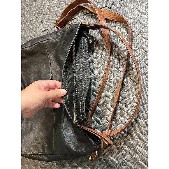Fossil Corey Hobo Bag Black Leather Purse Shoulder‎ Womens Brown Accents - Picture 8 of 12